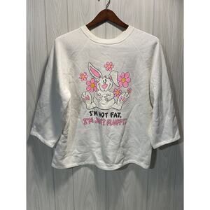Vtg Center Star Fleece Bunny I am Not Fat Graphic Sweatshirt XLT 1988 3/4 Sleeve